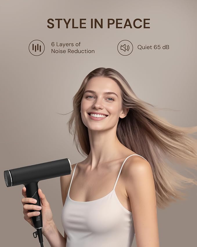 Plasma Ion Hair Dryer with Diffuser for Curly Hair, 110000 RPM Professional High Speed Blow Dryer with Plasma Ion, 1500W Foldable Travel Hairdryer with 6.5 Ft Cord Fast Drying for Women Men
