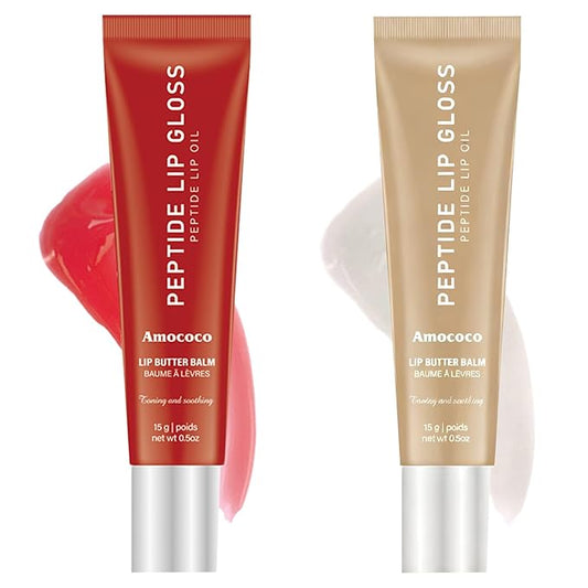 Peptide Lip Gloss Balm for Moisture & Shine, Hydrating Lip Butter Balm with Hyaluronic Acid & Shea Butter, 0.5oz (06# & 05#)