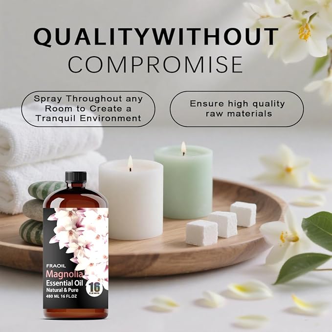 Magnolia Essential Oil, Magnolia Oil 16 Fl Oz 480 ML for Diffuser Humidifier Yoga Cleaning DIY Candle Soap Making Perfume Gift for Women Essential Oils