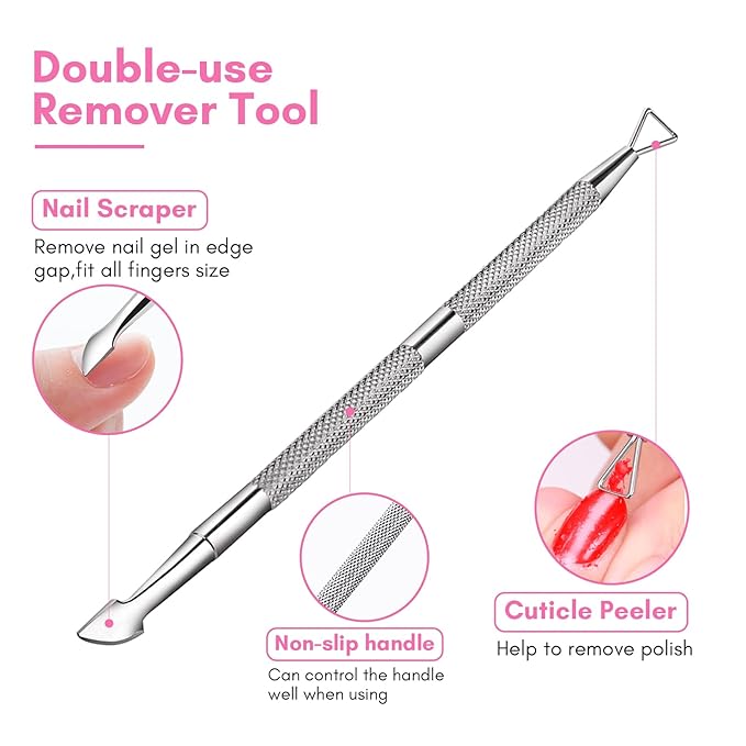 Makartt Nail Polish Remover Tools Kit 10 Pcs, Soak Off Cap Clips, with Double-Ended Cuticle Pusher for UV Gel Polish Removal, Acrylic Art Manicure Accessories, Pink