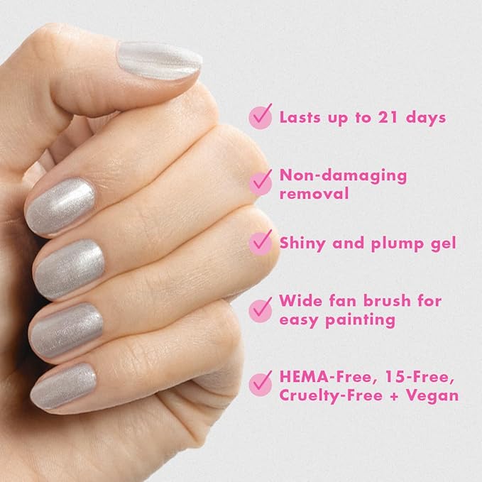 Olive & June Gel Polish | UV LED Nail Lamp Needed | Long Lasting Formula | Up to 21 Days of Wear | Damage-Free Removal | Salon-Quality Manicure at Home| Cosmic Silver | Silver Metallic