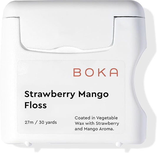 Boka Strawberry Mango Expandable Woven Dental Floss, Made from Natural Vegetable Wax, Teflon-Free, 30 Yards of Waxed Floss (Pack of 1)
