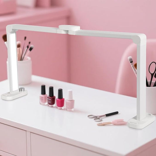 34in Half Moon Light for Nail Desk, Foldable LED Lamp with Phone Holder, Nail Art, Tattooing, Craft Making, Stepless Dimming, 3000-6000K Color Temperature Adjustment, 456 Light Beads, White