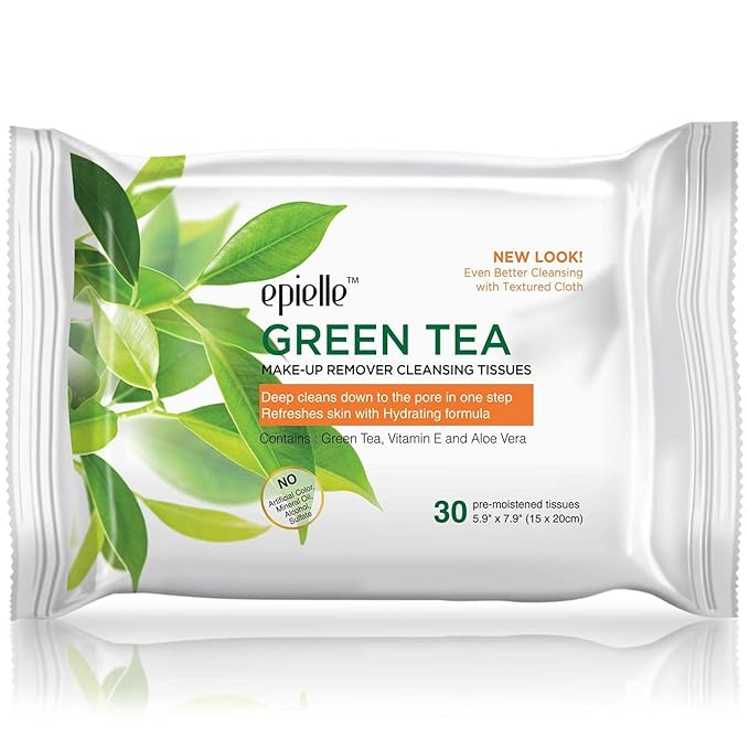 Epielle Makeup Remover Wipes, Remove Waterproof Mascara, Gentle Daily Facial Cleanser Towelettes with Collagen, Tea Tree & Aloe Vera, Stocking Stuffers, Thanksgiving Essentials, 30 Count (Pack of 6)