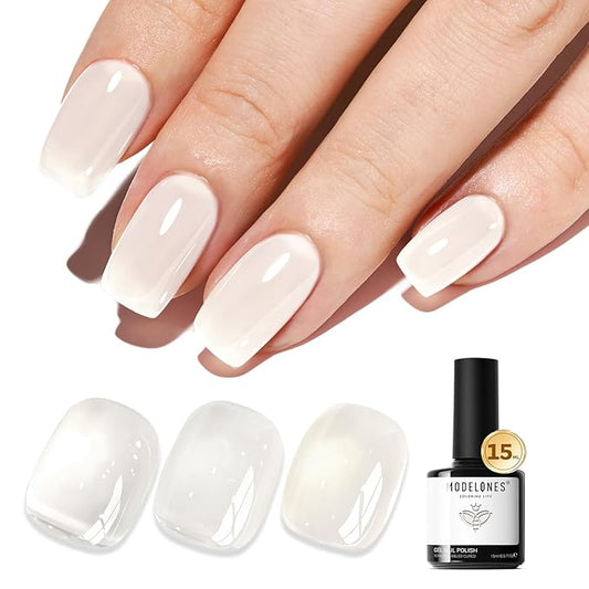 modelones White Gel Nail Polish Milky Jelly Translucent Gel Polish Neutral Sheer Nails Soak Off LED Nail Lamp Manicure Salon Gift 15 ML