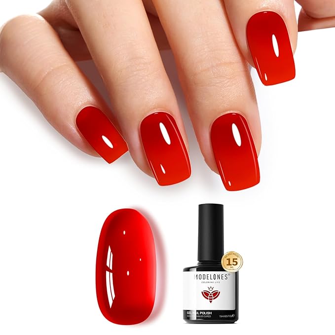 modelones Red Gel Nail Polish Jelly Translucent Gel Polish Christmas Red Neutral Sheer Nails Soak Off LED Nail Lamp Manicure Salon Gift 15 ML