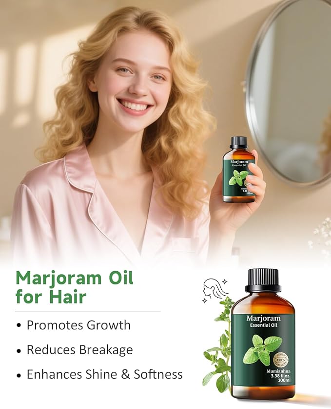 Pure Marjoram Essential Oil, Mumianhua Natural Marjoram Oil for Diffuser, Room Spray, Massage, Humidifier & Air Purifier, Skin, Soothing Comfort, Evening Ease, Outdoor Protection 3.38 Fl Oz