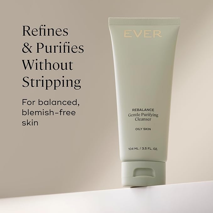 EVER Rebalance Gentle Purifying Cleanser – Purifying Gel Cleanser with Salicylic Acid & Willow Bark for Oily Skin, Deep Pore Cleanse & Blemish Control, Clean-Formulated - 3.5 fl oz