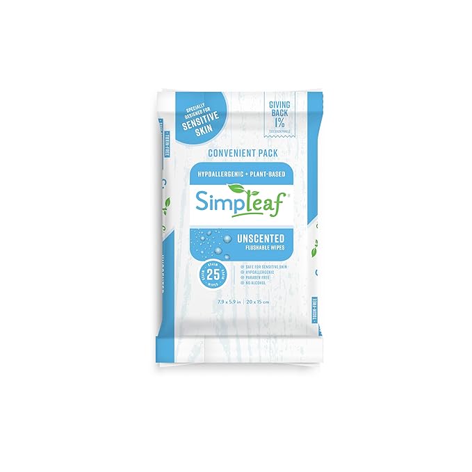 Simpleaf Flushable Wet Wipes Unscented | Plastic Free, Paraben & Alcohol Free | Hypoallergenic & Safe for Sensitive Skin | Soothing Aloe Formula | Adult Toilet Wipes (12 x 50 Counts Pack) 600 Counts