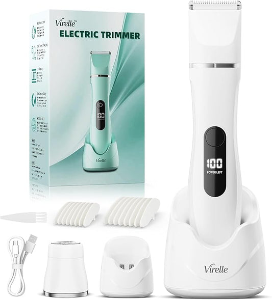 Bikini Trimmer for Women - Painless Waterproof Electric Razor Remover Foil Shaver for Leg, Body, Armpit & Facial Hair, Cordless with Ceramic Blade,USB Charging Dock, Travel Size, Gifts for Her, Ivory