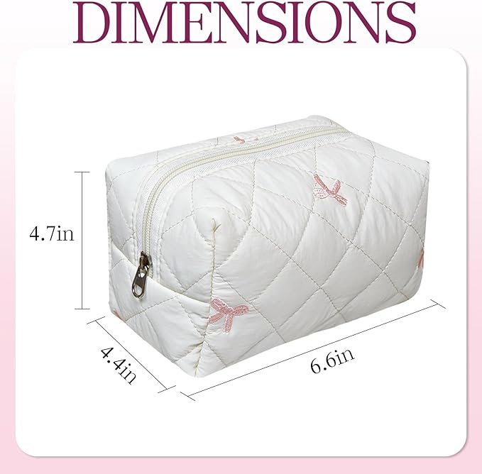 Quilted Makeup Pouch,Cotton Puffy Makeup Bag, Coquette Cosmetic Bag for Women and Girls, Aesthetic Organizer Bag, Cute Flower Travel Toiletry Bag