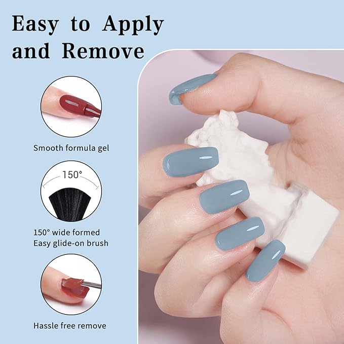 JR 9 PCS 0.5oz Nail Gel Polish Set Same Color Same bottle Ocean Blue Gel Nail Set UV LED Soak Off Polish Set Home DIY Gift Blue Set