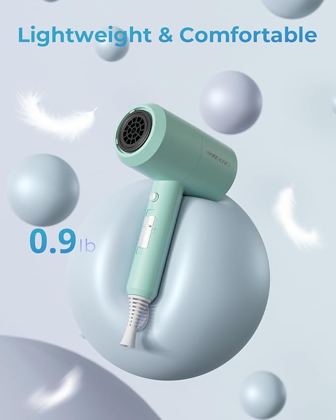 SHRATE Lightweight Ionic Hair Dryer with Diffuser - Powerful 1800W Blow Dryer for Fast Drying - Professional Low Noise Mini Hair Dryer for Travel, Gifts, Hair Styling