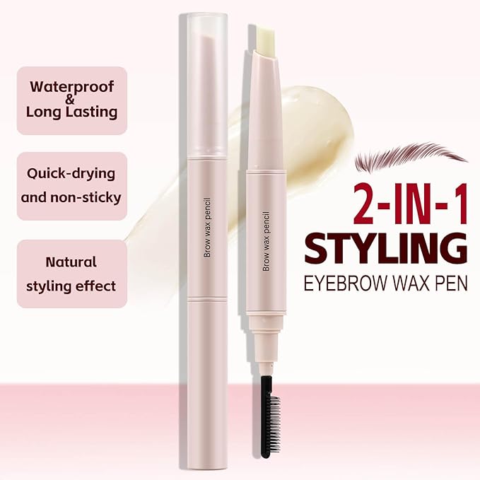 Boobeen Brow Wax Clear, Waterproof Eyebrow Wax Styling Pencil, Shaping with Slanted Tip Application, Long-Lasting Hold