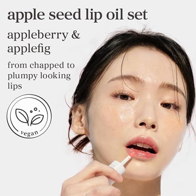 NOONI Korean Lip Oil Set - Appleberry & Applefig | Long-Lasting, Moisturizing, Plumping, Revitalizing for Dry Lips, Waterproof, No Peel Off, Stocking Stuffers, lip plumper 0.12 FL Oz x 2ea