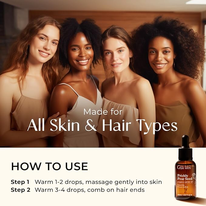 Gya Labs Prickly Pear Seed Carrier Oil - 1 Fl Oz - for Hair, Skin, Face, Scalp & Body Massage