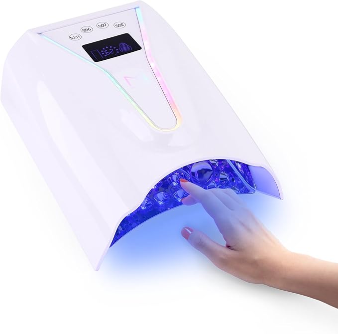 M - Crystal Cure 128W UV Nail Lamp - Fast Curing Nail Light with 45 Powerful 365nm+405nm LEDs - Cordless, Rechargeable, Auto Sensor - UV Light for Gel Nails for Manicures & Pedicures (White)