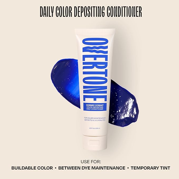 Overtone Daily Color Depositing Conditioner - 4.5oz Temporary Coloring Conditioner with Shea Butter & Coconut Oil - Refresh Color & Prevent Fading - Vegan & Cruelty-Free, Extreme Blue is Cosmic Cobalt