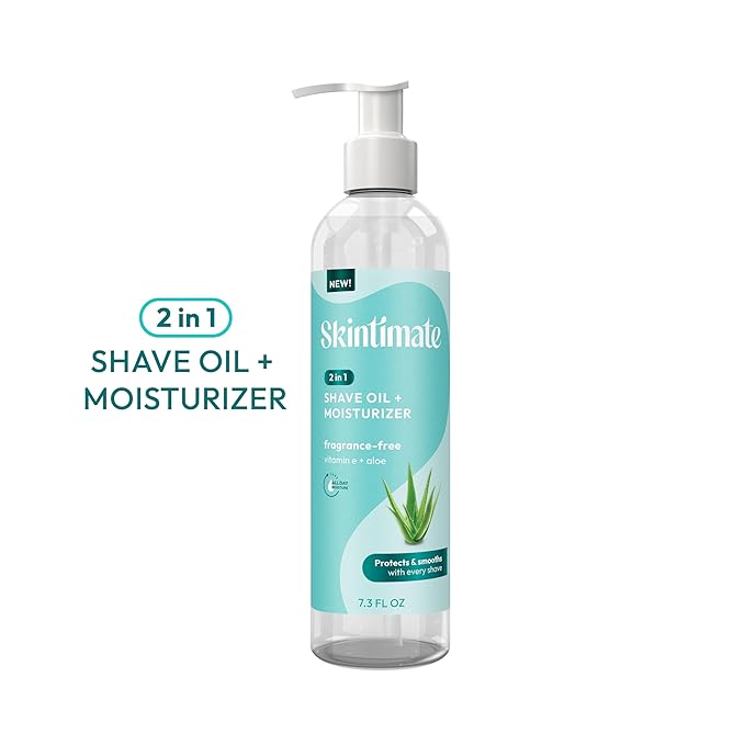 Skintimate 2-in-1 Shave Oil & Moisturizer, Fragrance Free, 7.3oz | Shaving Oil, After Shave for Women Bikini Area Moisturizer with Vitamin E and Aloe, Shaving Cream Alternative, 7.3 fl oz