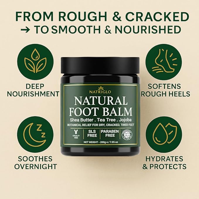 Organic Tea Tree Foot Cream for Dry Cracked Feet, Heels, Toes & Calluses - Athlete’s Foot, Odor, Itchy & Rough Skin- Heel Balm & Moisturizer for Soft, Smooth Feet & Lasting Comfort