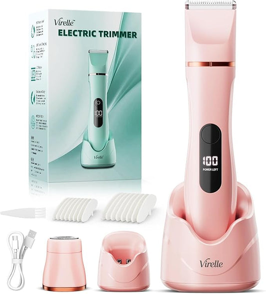 Foil Shaver & Bikini Trimmer for Women, Painless Waterproof Electric Razor Remover for Leg, Body, Armpit & Facial Hair, Cordless with Ceramic Blade,USB Charging Dock, Travel Size, Gifts for Her, Pink