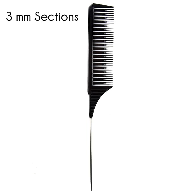Salon Highlighting Combs Set - 4 Black Pin Tail Weaving Combs for Precise Foiling and Sectioning