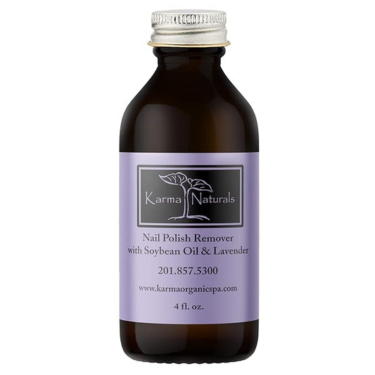 Karma Organic Nail Polish Remover with Soybean Oil and Lavender Oil- Non Toxic, Vegan, Cruelty Free, Acetone Free – Nails Strengthener for Fingernails – 4 fl. Oz