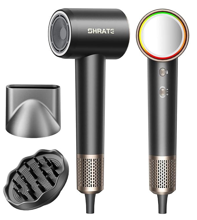 SHRATE Professional High Speed Ionic Hair Dryer | Ultra-Fast Drying | 500 Million Negative Ions | Low Noise | 160000 RPM | Compact Blow Dryer with Magnetic Diffuser for Faster Drying All Hair Types
