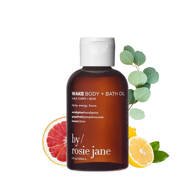 By Rosie Jane Wake Bath & Body Oil - Nourishing Body & Bath Oil to Leave Skin Soft, Smooth & Glowing - Enriched with Eucalyptus, Grapefruit & Lemon - Brightens and Boosts Collagen (125ml)