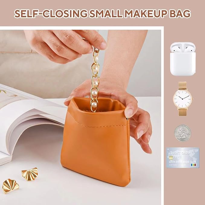 4PCS Small Makeup Bag for Purse，Waterproof Leather Portable Mini Makeup Bag,Snap Closure Organizer Pouch for Coin Cards Jewelry Lipstick Cosmetic Accessories，Small Travel Kit Storage Pouch