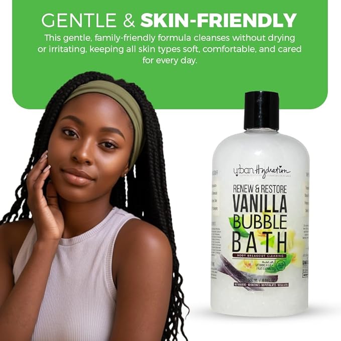 Urban Hydration Renew & Restore Vanilla Bubble Bath, 16.9oz – Moisturizing & Hydrating with Coconut Oil – Sulfate, Paraben, Dye & Polybead Free – Gentle & Suitable for Sensitive Skin
