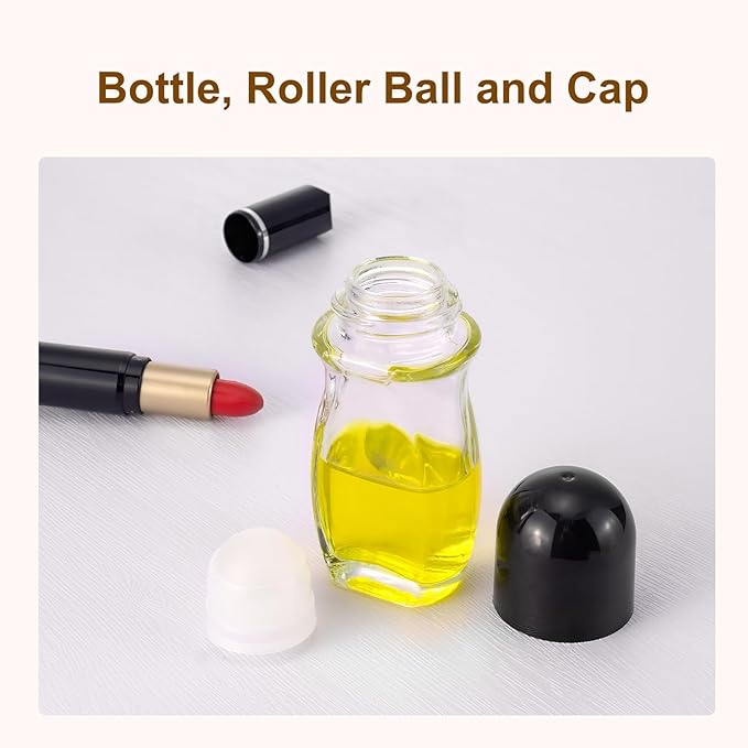 4 Pack 50mL Clear Glass Roller Bottles for Deodorant, Essential Oil Roll On Bottles, Leak-Proof Refillable Rollerball Containers with Black Caps, Travel DIY Perfume Applicator