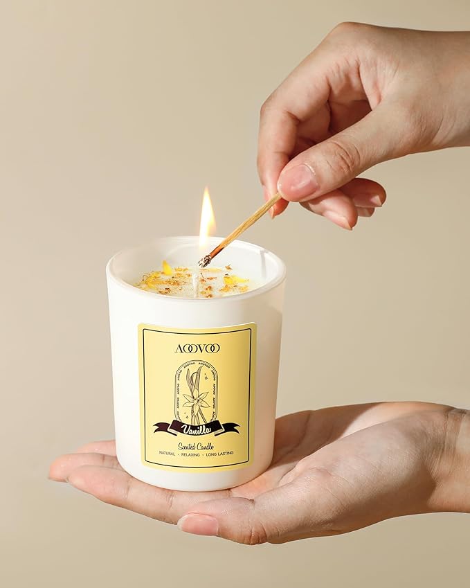 AOOVOO Lavender Candles Set for Women - 4 Pack Candles for Home Scented, 28 oz 200 Hour Long Lasting Aromatherapy Candle with Crystals Inside, Birthday Gifts Christmas Candle for Women Mom