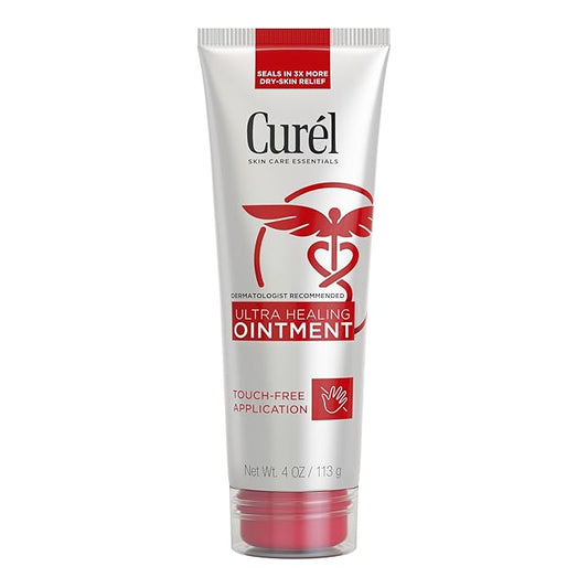 Curel Ultra Healing Ointment, Healing Ointment with Touch Free Applicator, Body and Face Moisturizer for Women and Men, 4 Oz