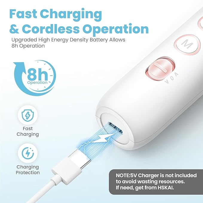 HSKAI® Professional Nail Drill Kit: Electric Nail File with LCD & Lamp, Long-Lasting Thick Toenail Grinder, Rechargeable & Cordless Toe Nail Dremel Tools for Women & Men Manicure and Pedicure Gifts