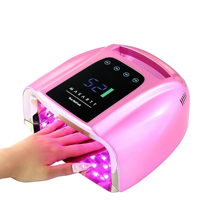 Makartt UV LED Nail Lamp with Handle for Gel Polish – Fast Curing UV Light Nail Dryer with 42 Beads 4 Timers Cordless Rechargeable Design LCD Touchscreen & Smart Sensor(Gradient Pink)