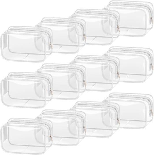 TISRATOK 12 PCS Clear Makeup Bag for Women with Zipper, TSA Approved Toiletry Pouch, Cosmetic Bag Bulk for Travel Organizer Essentials - White,Small