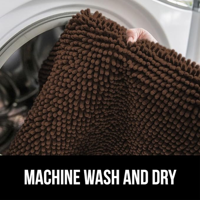 GORILLA GRIP Bath Rug Mat, Thick Soft Absorbent Chenille, Quick Dry Microfiber Mats, Rubber Backing Washable Shower Floor Rugs, Bathmat Runner, US Designed Bathroom Home Decor Accessories 24x17, Brown