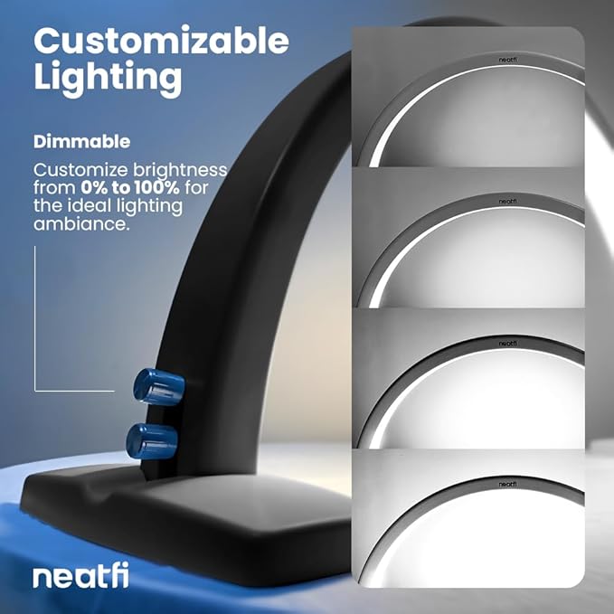 Neatfi LED Half Moon Table Lamp for Nail Tech, Estheticians, Cosmeticians, 1600 Lumens, 3 Light Modes, Desk Light for Manicure Art, Facial Treatments, Threading, Tattoo Applications (Modern, Black)