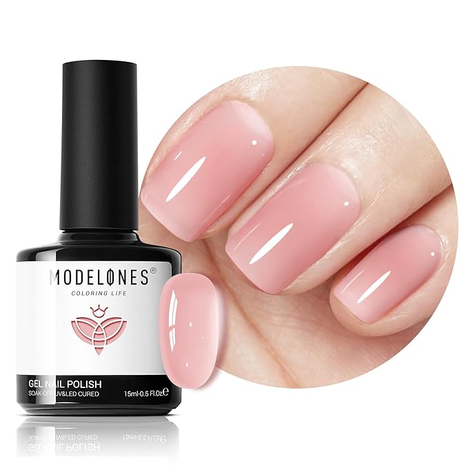 modelones Jelly Gel Nail Polish, 15 ML Jelly Nude Pink Nail Polish Sheer Neutral Color Long Nails Natural Translucent Soak Off U V Gel Clean Girl Nails for Women Nail Art French Tip Manicure at Home