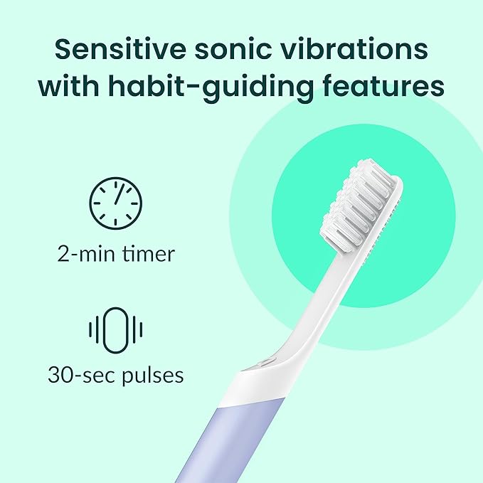 quip Sonic Toothbrush for Adults with Timer - Includes Extra Brush Head and Travel Cover Mount - Electric, Soft Bristle Refill Head, Plastic Handle, 3 Month Battery Life - Travel Toothbrush - Lavender
