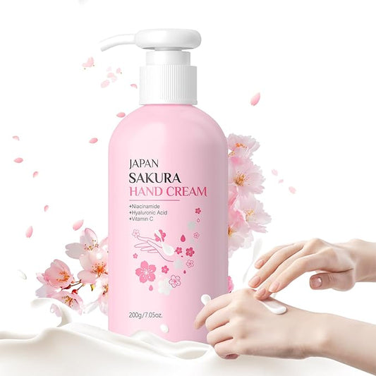 Hand Cream for Dry Cracked Hands - Sakura Moisturizing Hands Lotion for Women Teengirls Holiday Gifts - Instant Hydration Long Lasting Hand Moisturizer for All Skin Non-Greasy, 7.05 Oz / 200g