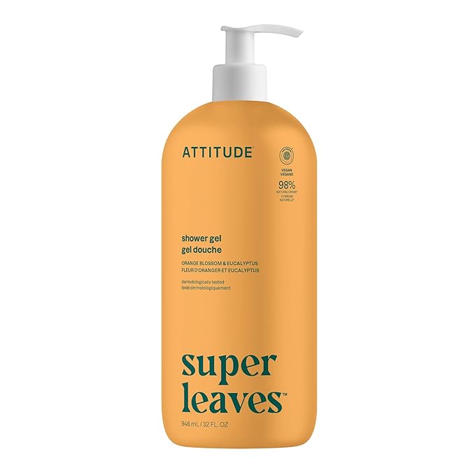 ATTITUDE Body Wash, EWG Verified Shower Gel, Dermatologically Tested, Plant and Mineral-Based, Vegan Personal Care Products, Orange Blossom & Eucalyptus, 32 Fl Oz
