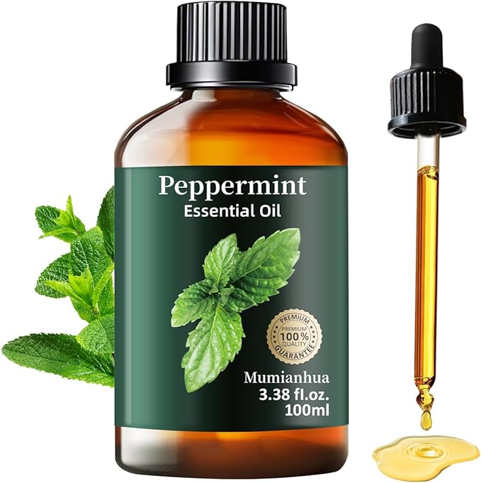 Peppermint Essential Oil Pure, Mumianhua Natural Peppermint Oil for Diffuser, Aromatherapy, Skin, Hair,SPA, DIY, Soap Making,Cleaning 3.38 Fl Oz