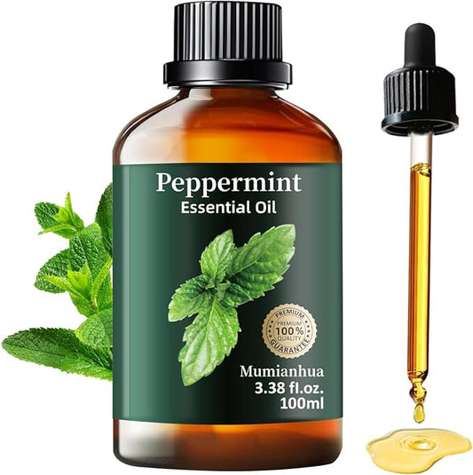 Peppermint Essential Oil Pure, Mumianhua Natural Peppermint Oil for Diffuser, Aromatherapy, Skin, Hair,SPA, DIY, Soap Making,Cleaning 3.38 Fl Oz