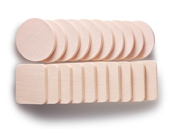 OWLFAVO 20pcs Makeup Powder Sponges Round and Square Latex Free Disposable Beauty Blender Foam Cosmetic Applicator Facial Puffs for Flawless Foundation, Sensitive and All Skin Types