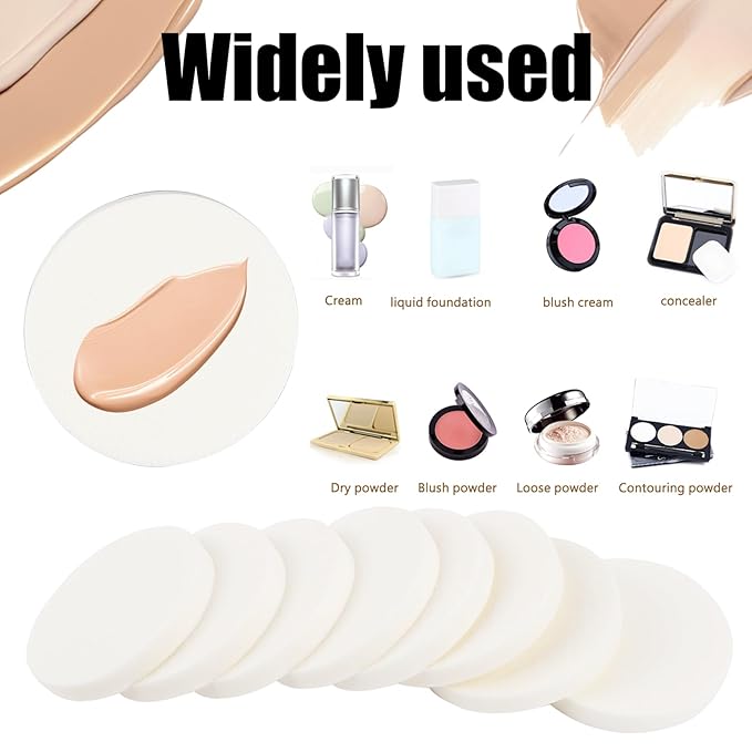 50Pcs White Makeup Sponge Cosmetic Sponge Round Foam Pad Beauty Makeup Eye Face Foundation Powders Blender for All Skin Types, Wet and Dry Dual Use