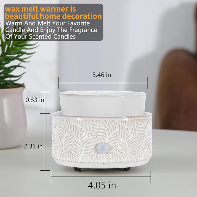 Electric Wax Melt Warmer 4-in-1 Candle Warmer for Scented Wax Melter Cute Ceramic Fragrance Wax Burner for Home Office Bedroom Deco Gift for Women White