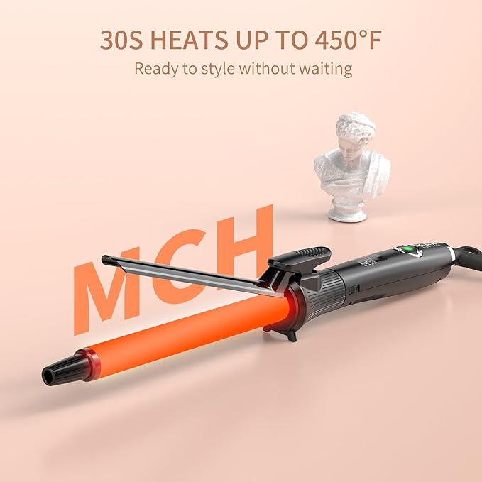 3/4 Inch Curling Iron with Clipped Tourmaline Ceramic Barrel Professional 0.75Inch Hair Curler up to 450°F Dual Voltage for Traveling 60 Mins Auto Off Suit for Different (Black, 0.75 Inch)