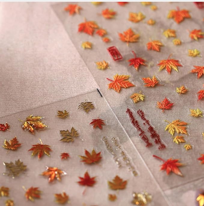 Fall Nail Art Stickers 5D Embossed Maple Leaf Nail Decals Autumn Leaves Nails Design Self-Adhesive Nail Art Supplies Fall Maple Leaf Manicure Sliders for Women Thanksgiving DIY Manicure Decorations